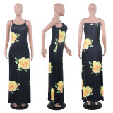 Summer Casual Long Dress Women's Printed Slim Sexy Strap Dress