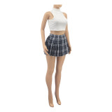 Ladies Plaid Printed Sexy Mini Pleated Skirt