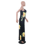 Summer Casual Long Dress Women's Printed Slim Sexy Strap Dress