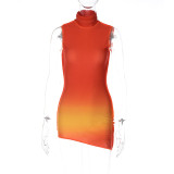 Women's Summer Fashion Style Ombre Print Sleeveless Tight Fitting Bodycon Dress