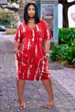 Plus Size Ladies Print Short Sleeve Dress