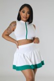 Women Sleeveless Zip Vest and Skirt Two-Piece Set