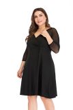 Plus Size Women mesh Patchwork V-neck Elegant 3/4 Sleeve Dress