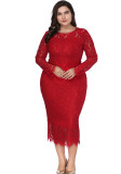 Plus Size Women Long Sleeve Lace Dress