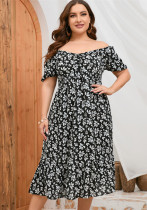 Plus Size Women Summer Print Short Sleeve Ruffle Dress