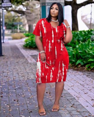 Plus Size Ladies Print Short Sleeve Dress