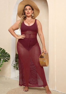 Plus Size Women Sexy Cutout See-Through Beach Dress