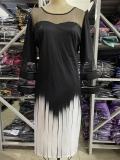 Plus Size Women Print Mesh Patchwork 3/4 Sleeve Dress
