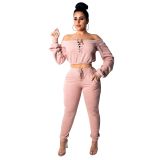 Women's Multicolor french Terry Off Shoulder Fashion Casual Suit