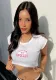 Women's Summer Style Letter Embroidered T-Shirt Super Short Crop Slim Tank Top