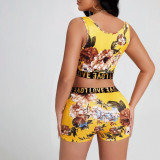 Ladies Letter Floral Sport Style Print Set