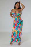 Ladies Printed Halter Open Waist Dress Nightclub Maxi Dress