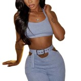 Summer Pants Set Solid Color Chic Career Sleeveless Tank Top Wide Leg Pants Fashion Casual Two-Piece