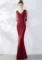 Bridal Toast Dress Fashion Formal Party Red Sexy Slim Mermaid Dress Wedding Evening Dress for Women