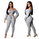 Women's Multicolor french Terry Off Shoulder Fashion Casual Suit