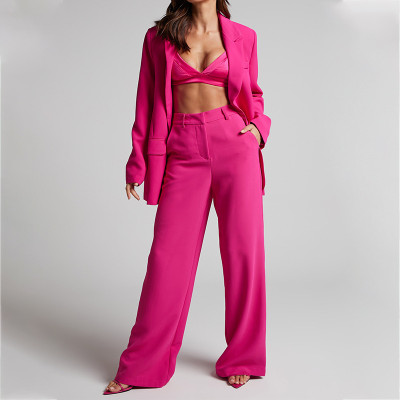 Spring Fashion Chic Turndown Collar Long Sleeve High Waisted Two-Piece Pants Set
