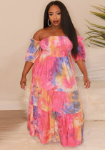 Tie Dye Print Off Shoulder Plus Size Women's Maxi Dress