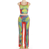 Summer Ladies Fashionable Print Sleeveless Tank Top Casual Pants Two Piece Set