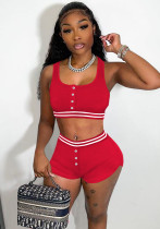 Ladies Solid Color Tank Top Shorts Sports Two Piece Set