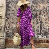 Women Summer Geometric Patch Puff Sleeve Dress
