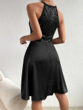 Women Summer Sequin Patchwork Sleeveless Solid Dress