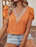 Women Summer V-Neck Short Sleeves Solid Top