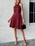 Women Summer Sequin Patchwork Sleeveless Solid Dress