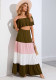 Women Contrasting Color Top and Skirt Two-Piece Set