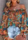 Women Spring Off Shoulder Bell Bottom Long Sleeve Tie Shirt