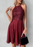 Women Summer Sequin Patchwork Sleeveless Solid Dress