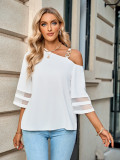 Spring Summer Women's Fashion Casual Solid Color Metal Button One Shoulder Top Women
