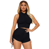 Women's Fashion Casual Drawstring Solid Two-Piece Set