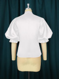 Spring and Autumn Stand Collar Lantern Sleeve Short Top Fashion Versatile Slim Fit Loose T-Shirt
