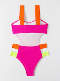 Women's Multi-Color Plate Strap Sexy One-Piece Swimsuit Bikini