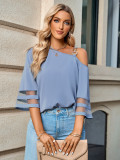 Spring Summer Women's Fashion Casual Solid Color Metal Button One Shoulder Top Women