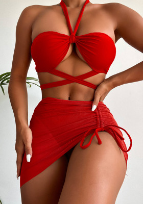 Solid Color Three-Piece Two Pieces Swimsuit bikini