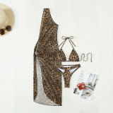 Leopard Sunscreen Three-Piece Mesh Swimsuit Women's Bikini Beach Swimsuit