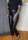 Women's Leather Pants Stylish Slim Lace-Up Leather Pants