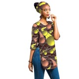 African full cotton batik printing ladies Three-Piece top + headscarf + earrings