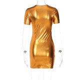 Women's Summer Sexy Bright Color Reflective Pu Leather Slim Bodycon Dress