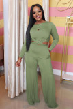 Spring Solid Lace-Up Long Sleeve Two-Piece Pants Set