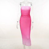 Sexy Fit Gradient Gathering Low Back Strapless Chic Long Party Dress