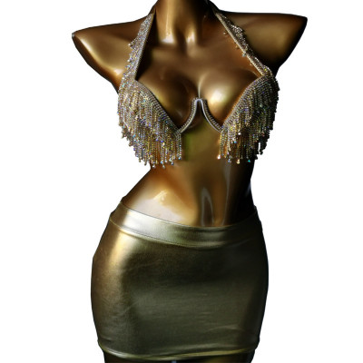 Diamond tassel Bra Top Bodycon female party nightclub skirt two piece set