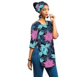 African full cotton batik printing ladies Three-Piece top + headscarf + earrings