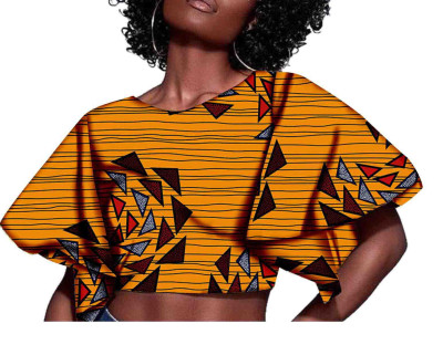 African ethnic fashion women's full cotton batik printing top