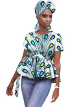 African Batik Printed Full Cotton Ladies Top + Turban + Earrings + Bracelet