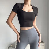 women pad sexy running fitness top slim fit sports short-sleeved yoga t-shirt