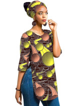 African full cotton batik printing ladies Three-Piece top + headscarf + earrings