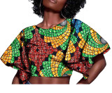 African ethnic fashion women's full cotton batik printing top