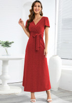 Plus Size Women V-Neck Tie Dress